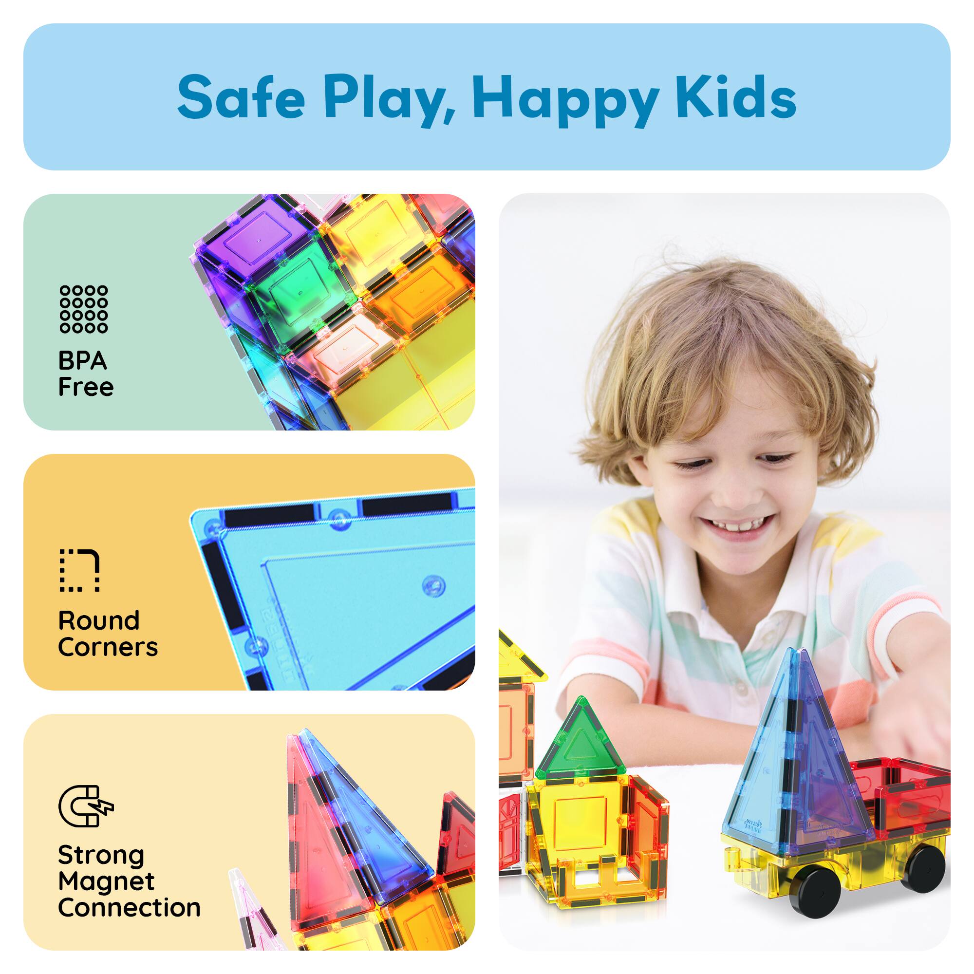 PicassoTiles 61-Piece Magnetic Tile Set with Windows & Doors